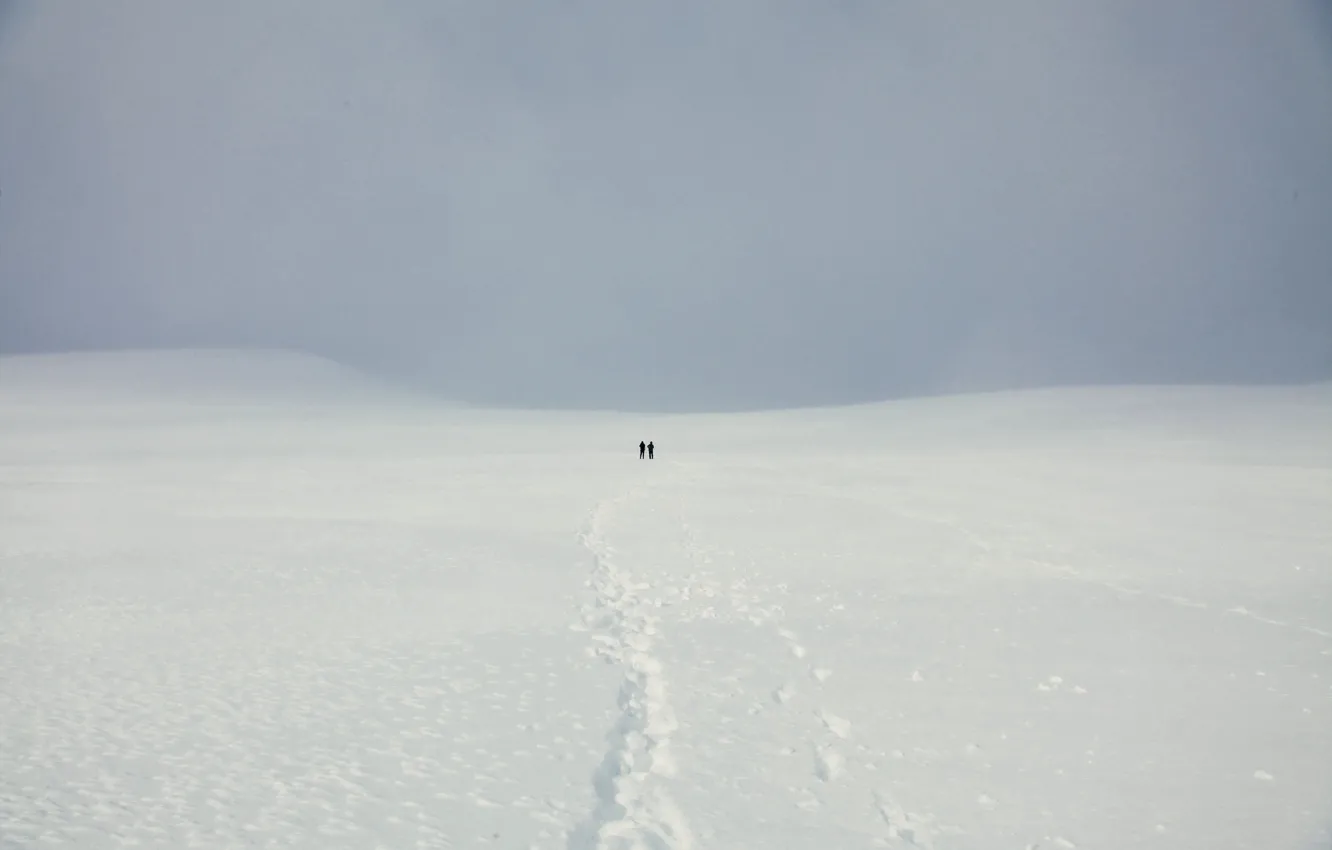 Фото обои поле, снег, люди