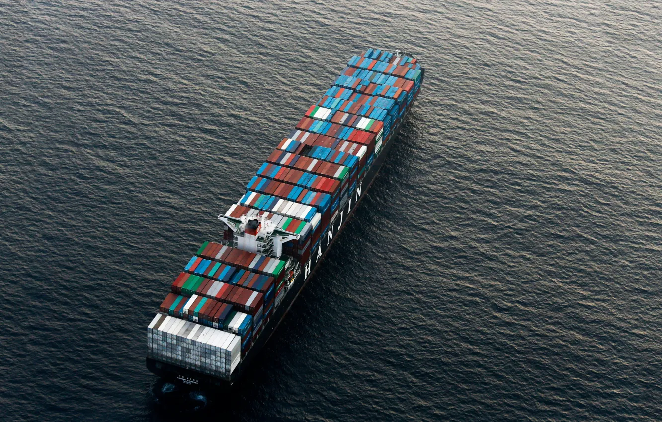 Фото обои Океан, Море, Судно, Вид сверху, Контейнеровоз, Vessel, Hanjin Hamburg, Container Ship