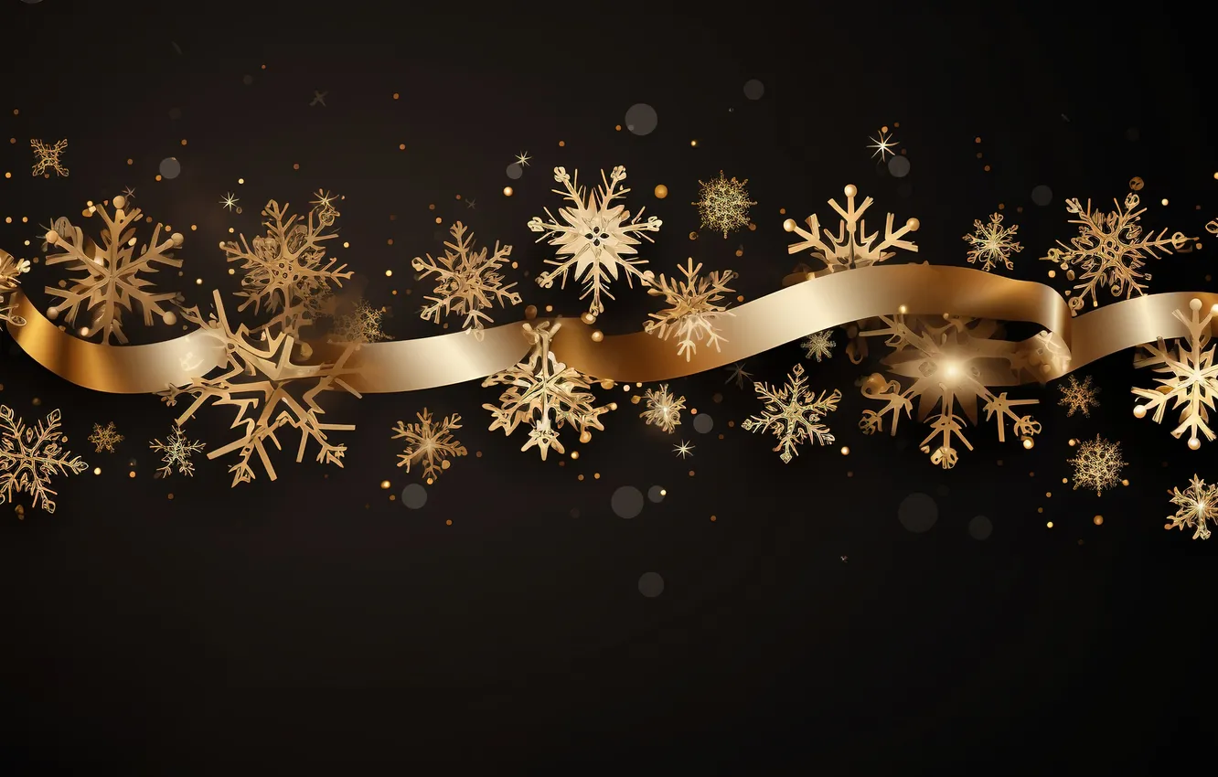 Фото обои Рождество, Новый год, golden, черный фон, new year, black, Christmas, background