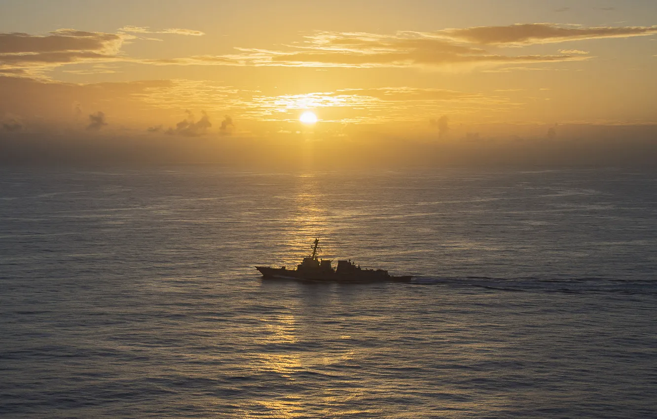 Фото обои закат, оружие, корабль, PHILIPPINE SEA, USS Michael Murphy (DDG 112), guided-missile destroyer