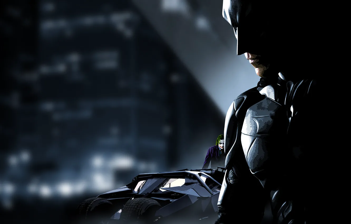 Фото обои Batman, Batmobile, Joker