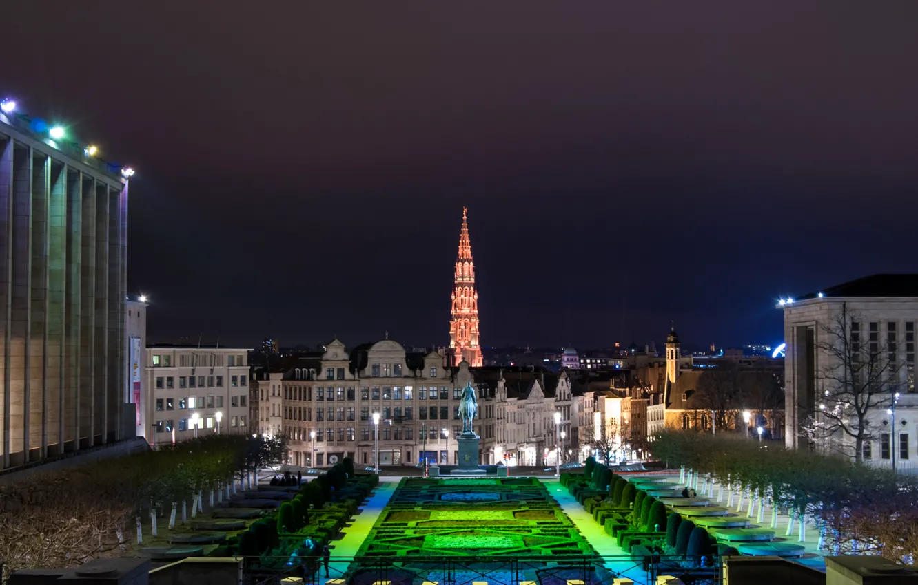 Фото обои ночь, парк, Бельгия, аллея, Belgium, Houses, Parks