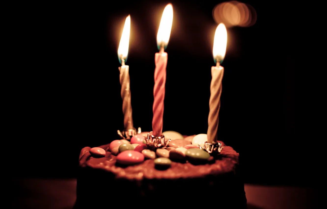 Фото обои свечи, торт, Birthday Bokeh
