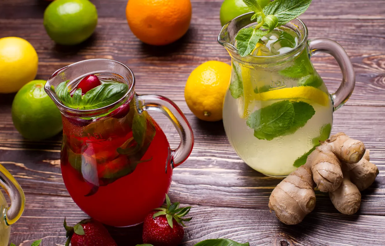 Фото обои лимон, клубника, лайм, juice, lemon, мята, лимонад, lime