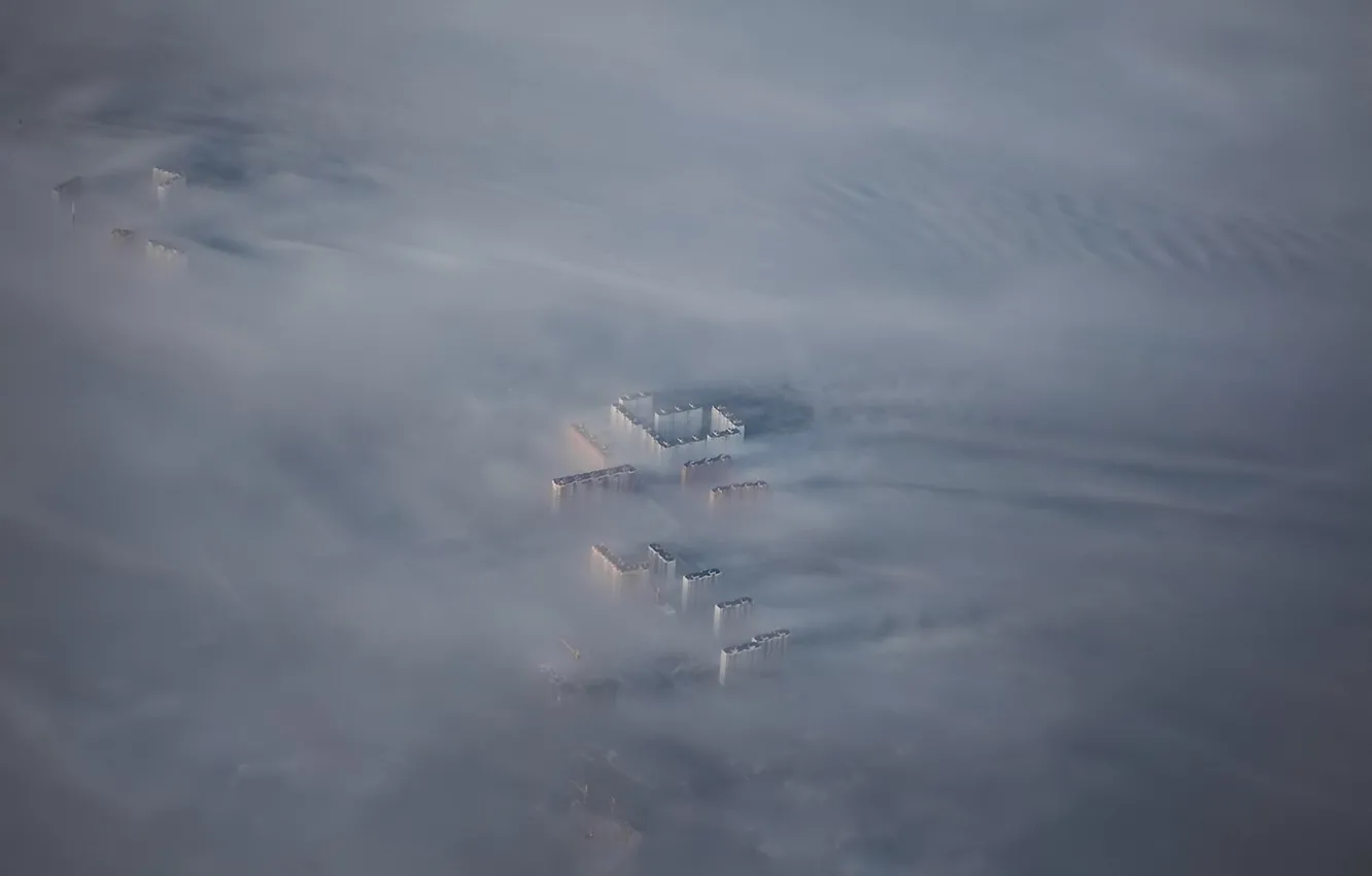 Фото обои дома, Туман, сверху