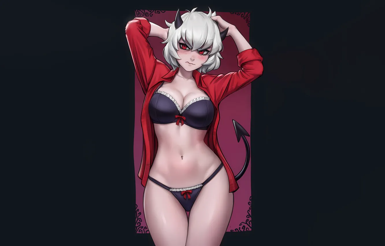 Фото обои girl, sexy, lingerie, pantsu, bra, cleavage, panties, horns