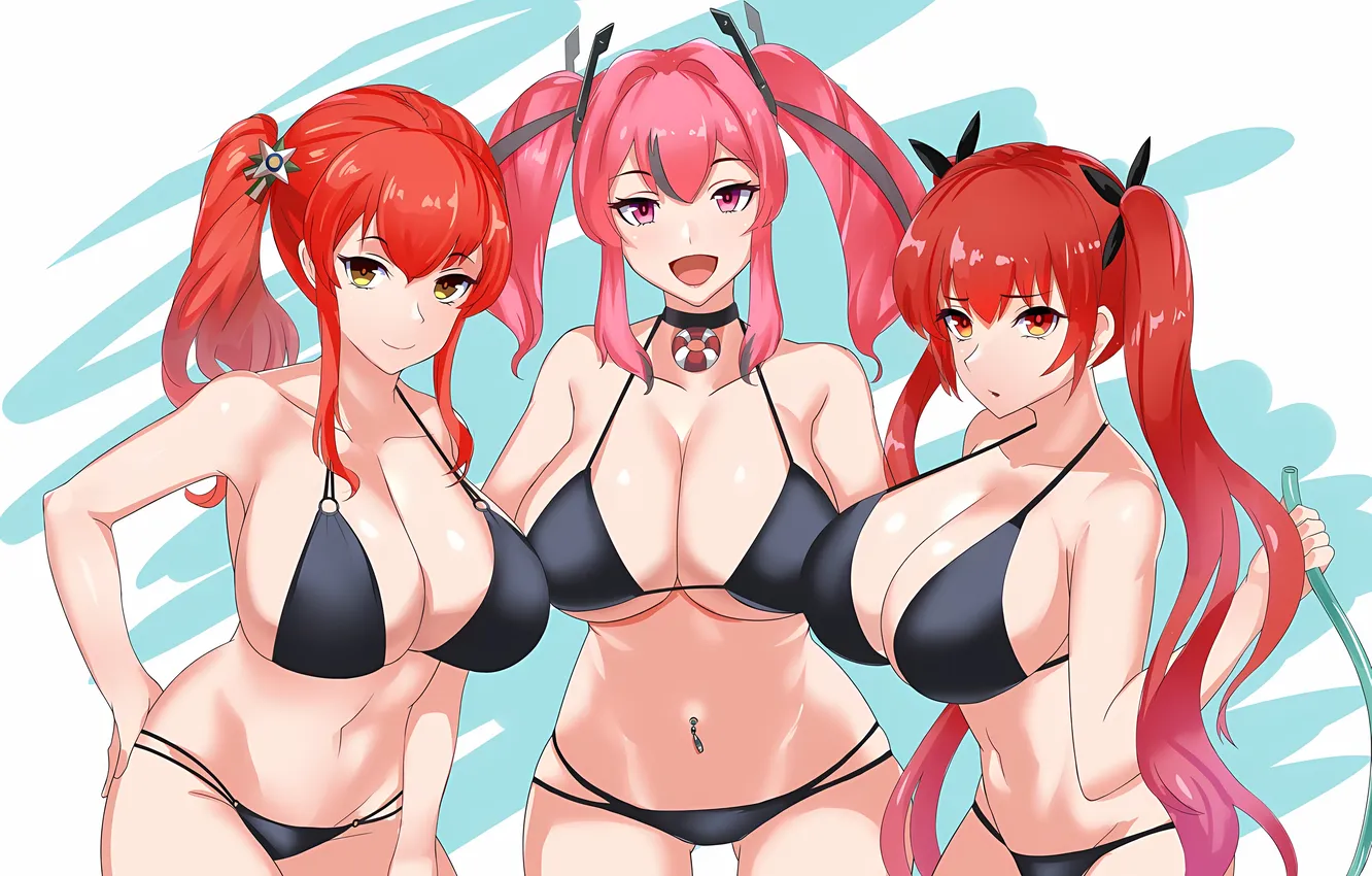 Фото обои sexy, cleavage, pink hair, red hair, long hair, girls, boobs, anime