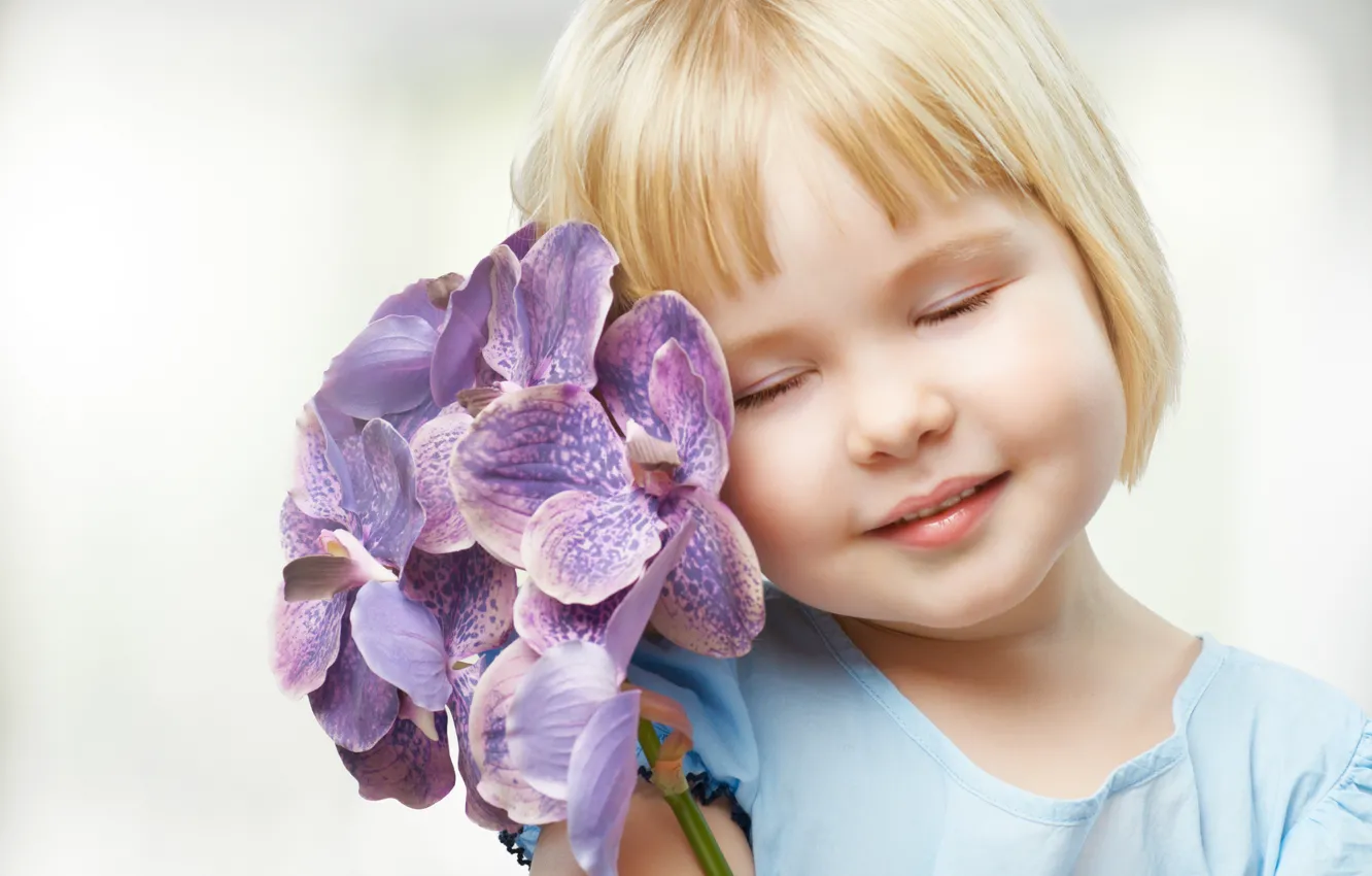 Фото обои цветок, глаза, настроение, девочка, ребёнок