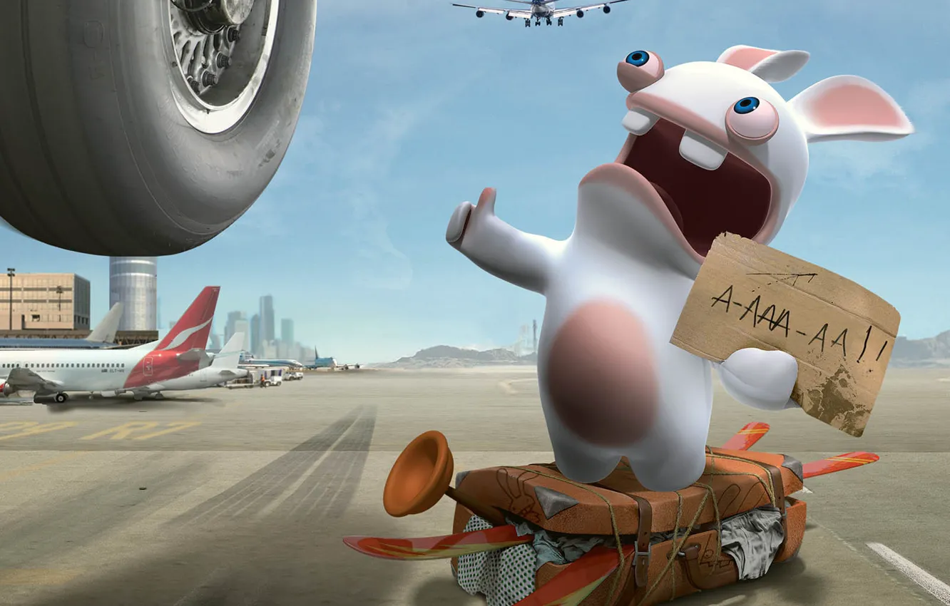 Фото обои кролик, самолеты, автостоп, голосует