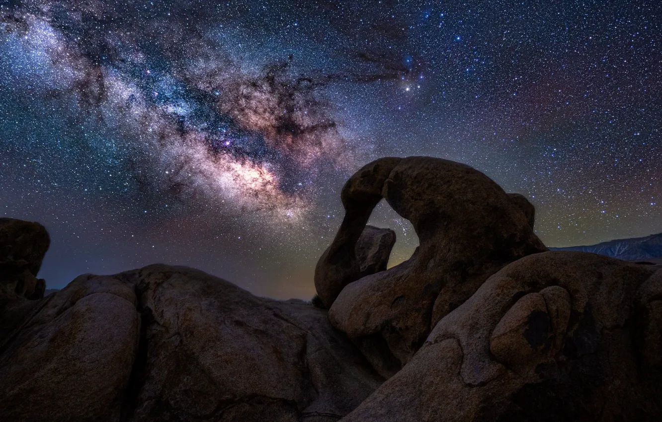 Фото обои звезды, ночь, камни, скалы, Млечный путь