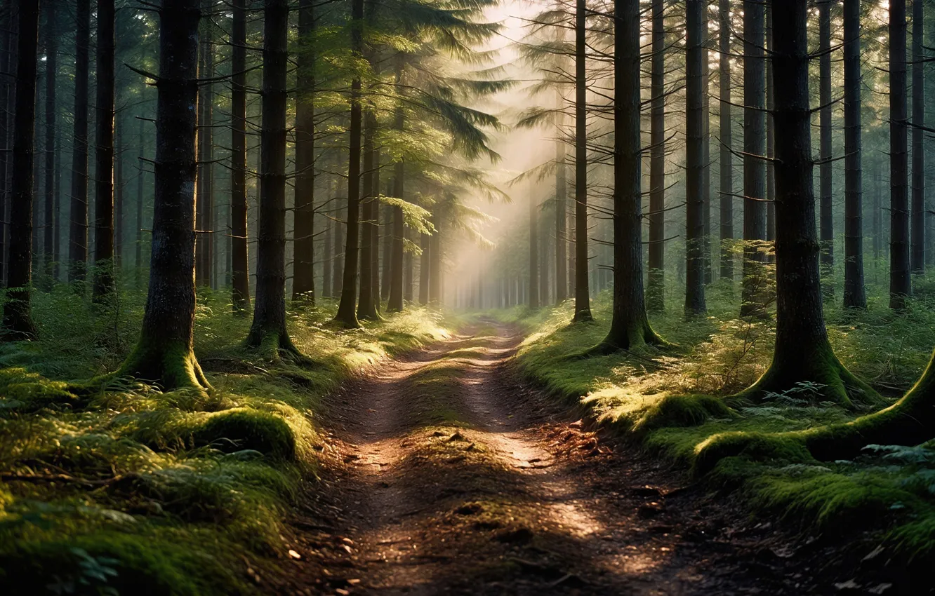 Фото обои forest, road, trees, cyhv