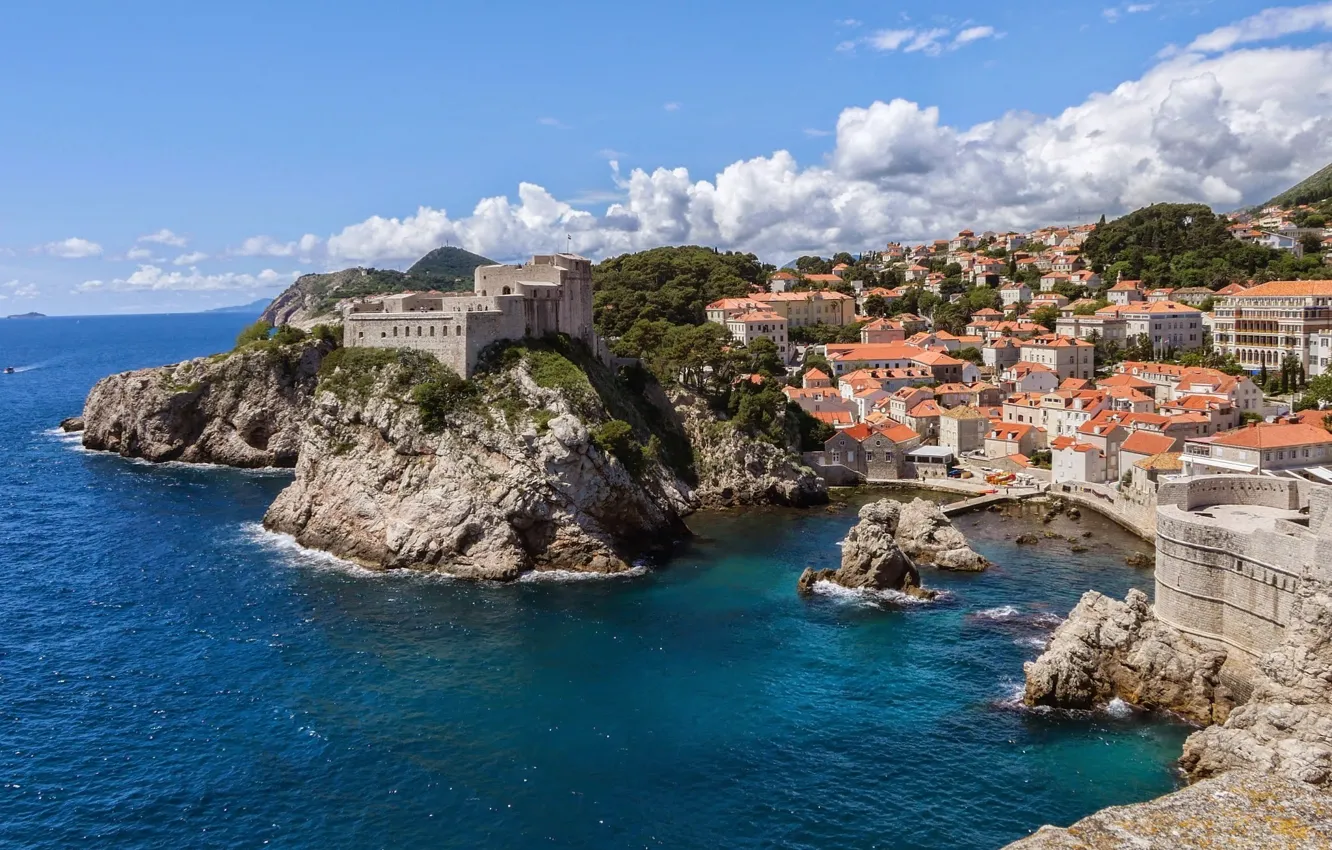 Фото обои море, панорама, Хорватия, Castle, Croatia, Дубровник, Dubrovnik, Ядран