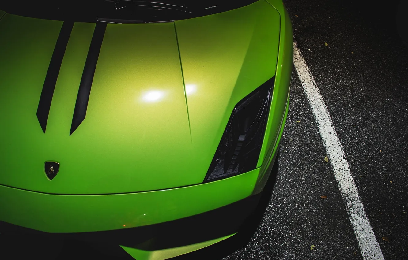 Фото обои Lamborghini, Light, Superleggera, Gallardo, Green, LP570-4, Supercar, Hood