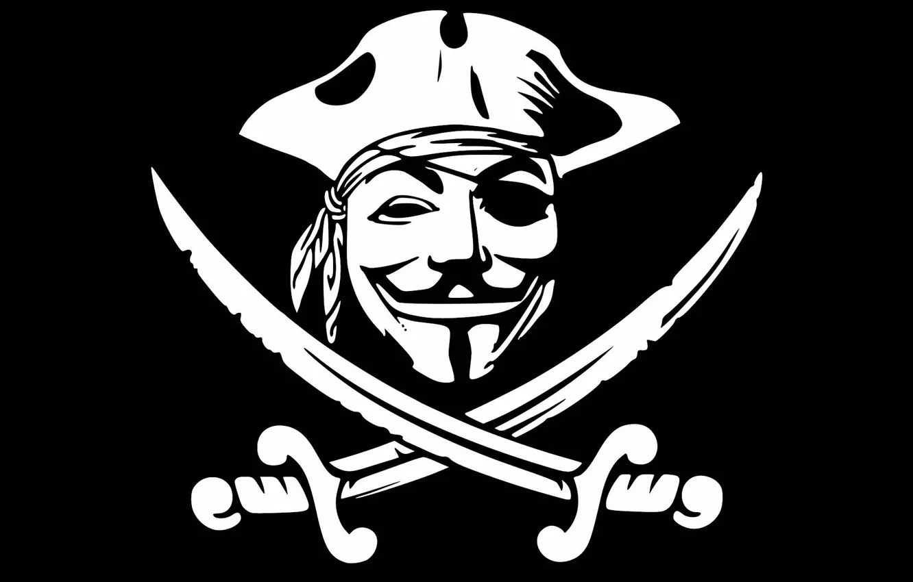 Фото обои логотип, пираты, сабли, анонимус