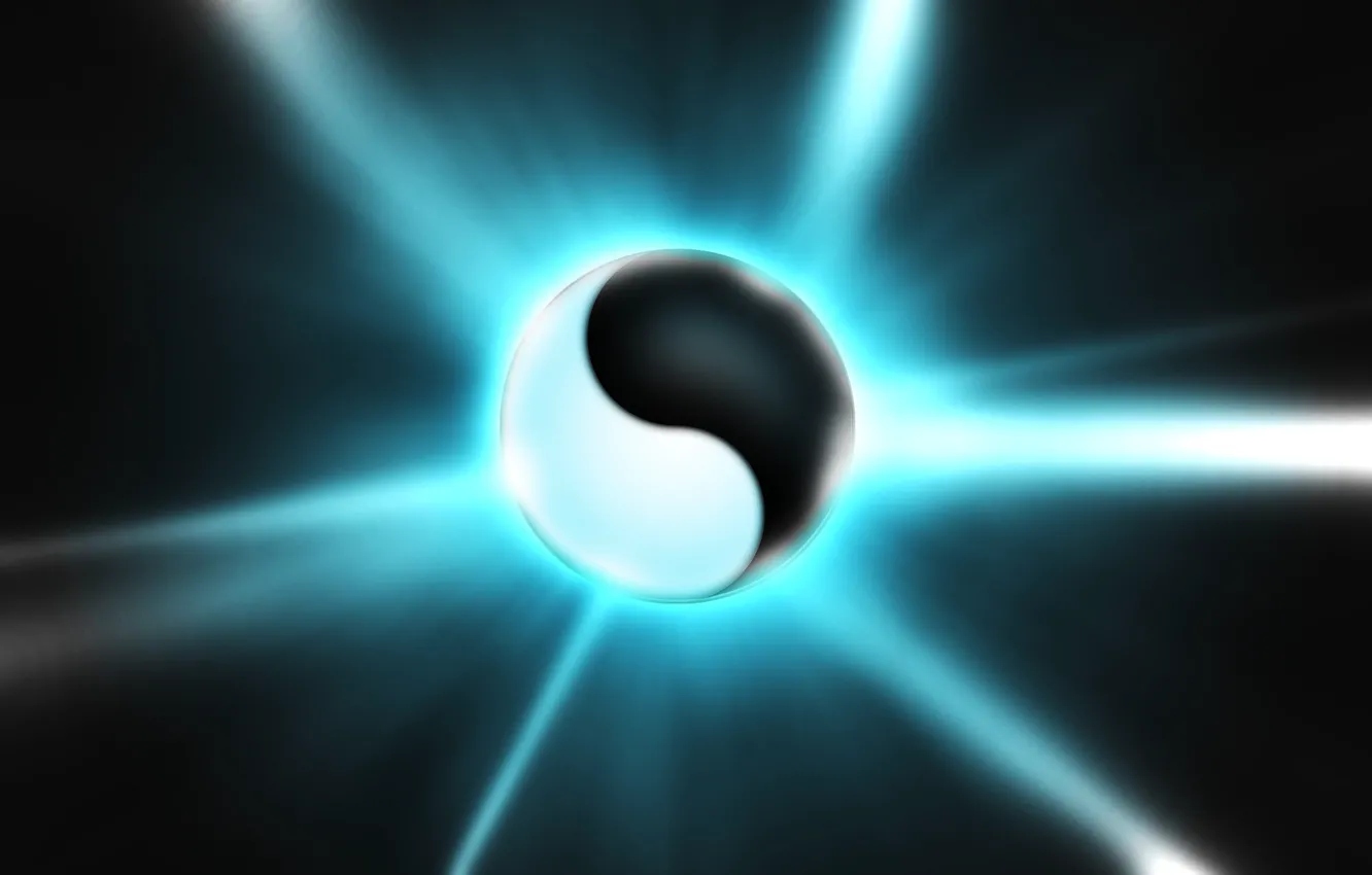 Фото обои рендеринг, белое, шар, черное, инь-янь
