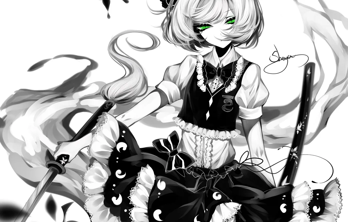 Фото обои девушка, меч, катана, Touhou, Тохо, Тоухоу, Youmu Konpaku, Sheya