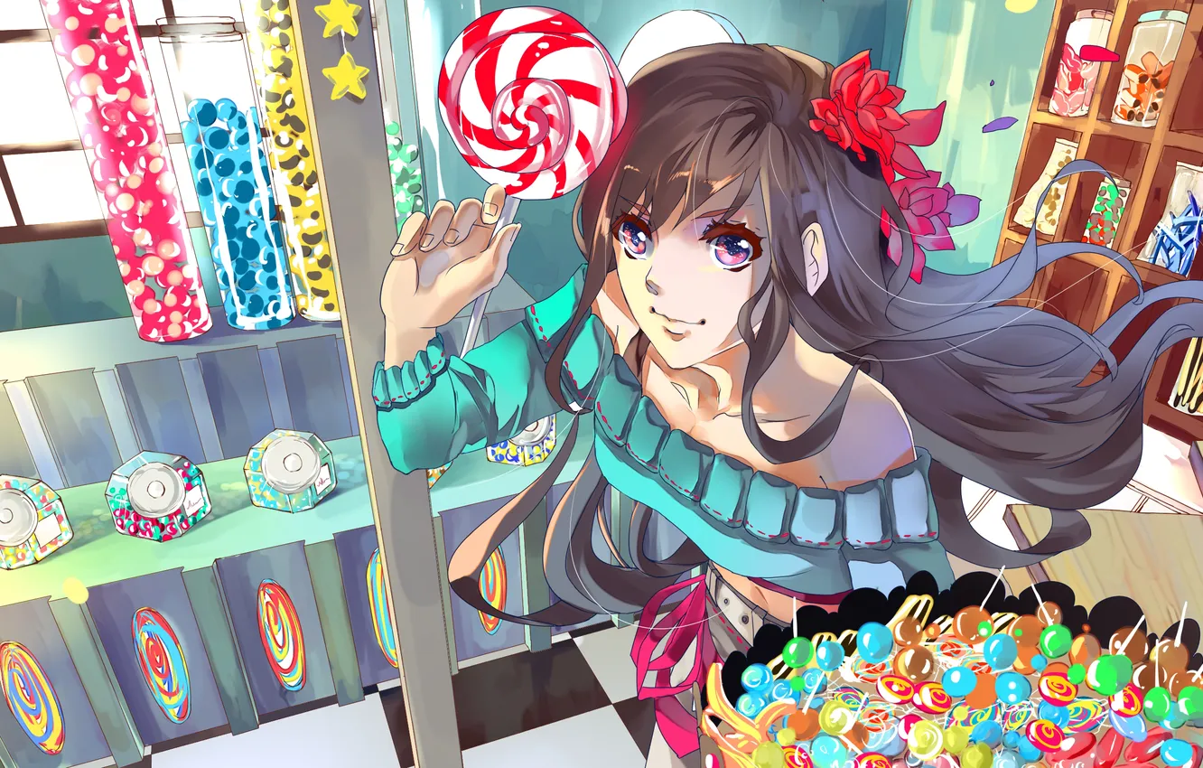 Фото обои цветок, девушка, конфеты, сладости, candy, Aiki-ame
