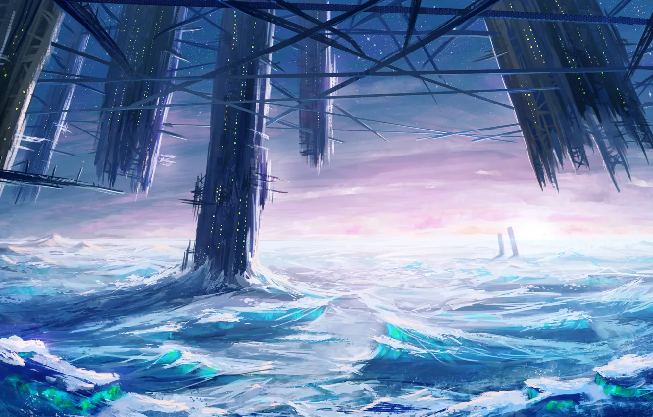 Фото обои лед, город, фантастика, здания