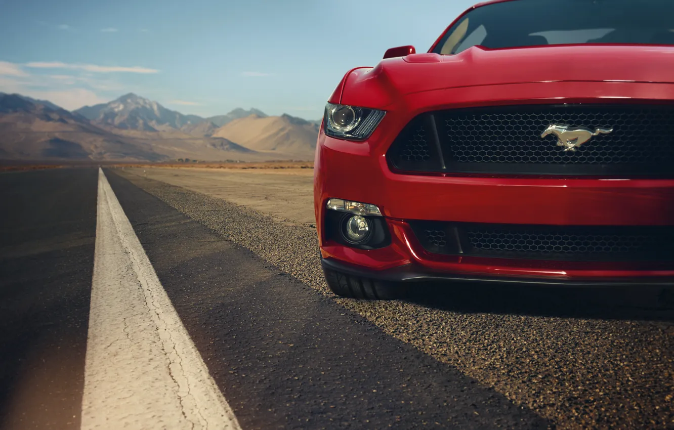 Фото обои красный, Mustang, Ford, мустанг, перед, red, мускул кар, форд