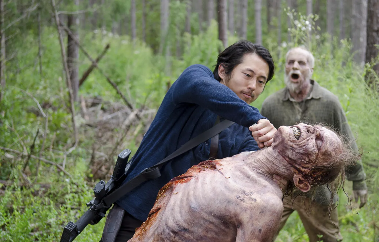 Фото обои нож, зомби, The Walking Dead, Ходячие мертвецы, Steven Yeun, Glenn