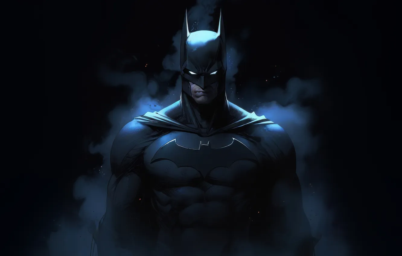 Фото обои дым, маска, арт, костюм, Бэтмен, черный фон, Batman, комикс