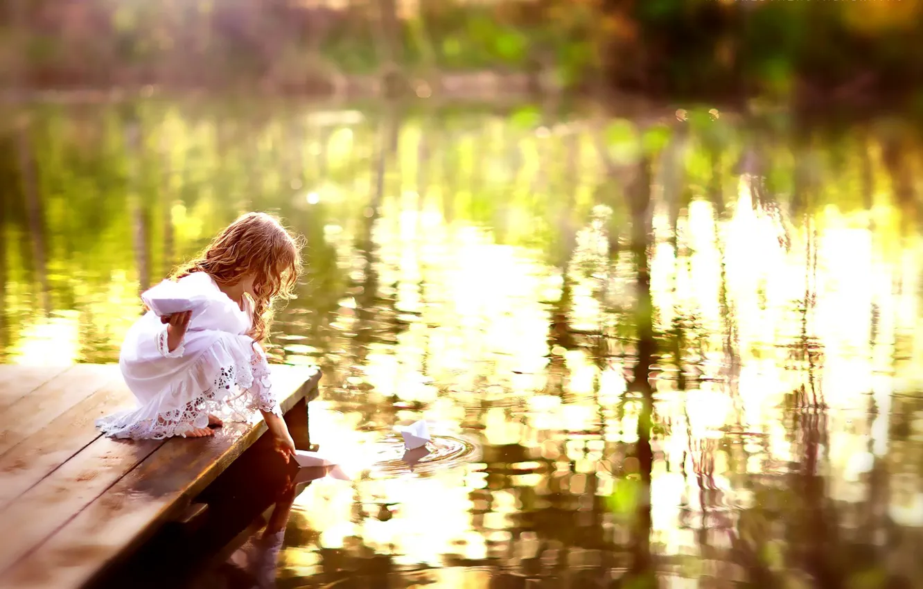 Фото обои лето, вода, девушка, природа, озеро, боке