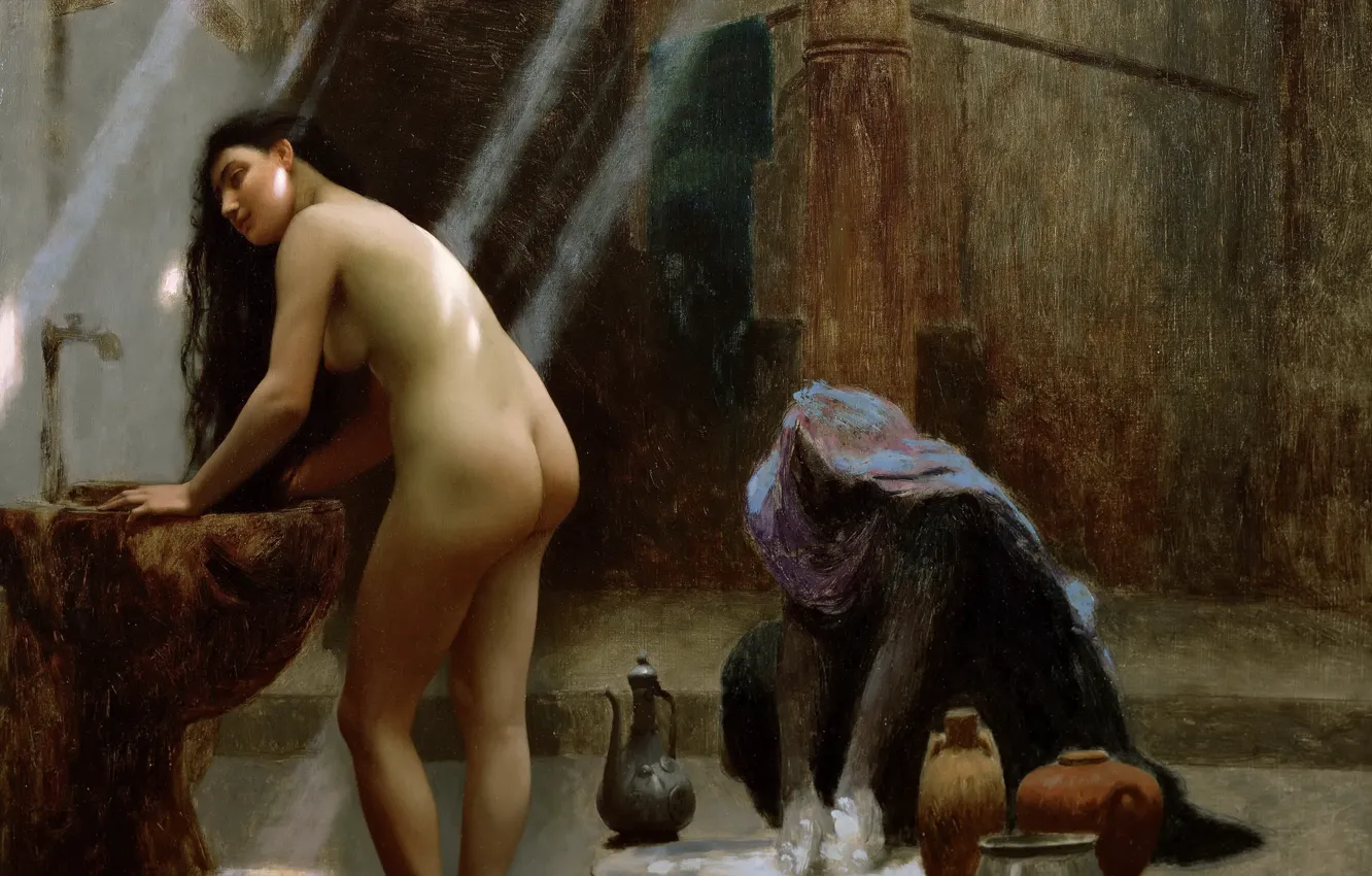 Фото обои эротика, картина, Жан-Леон Жером, Женщина в Турецкой Бане