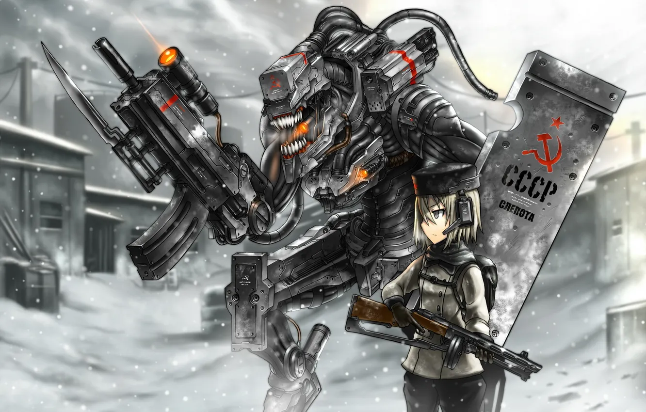 Фото обои робот, аниме, арт, ссср, девочка, anime, art, Gia