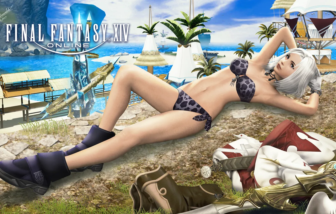 Фото обои пляж, девушка, арт, final fantasy, karina, Final Fantasy XIV Online