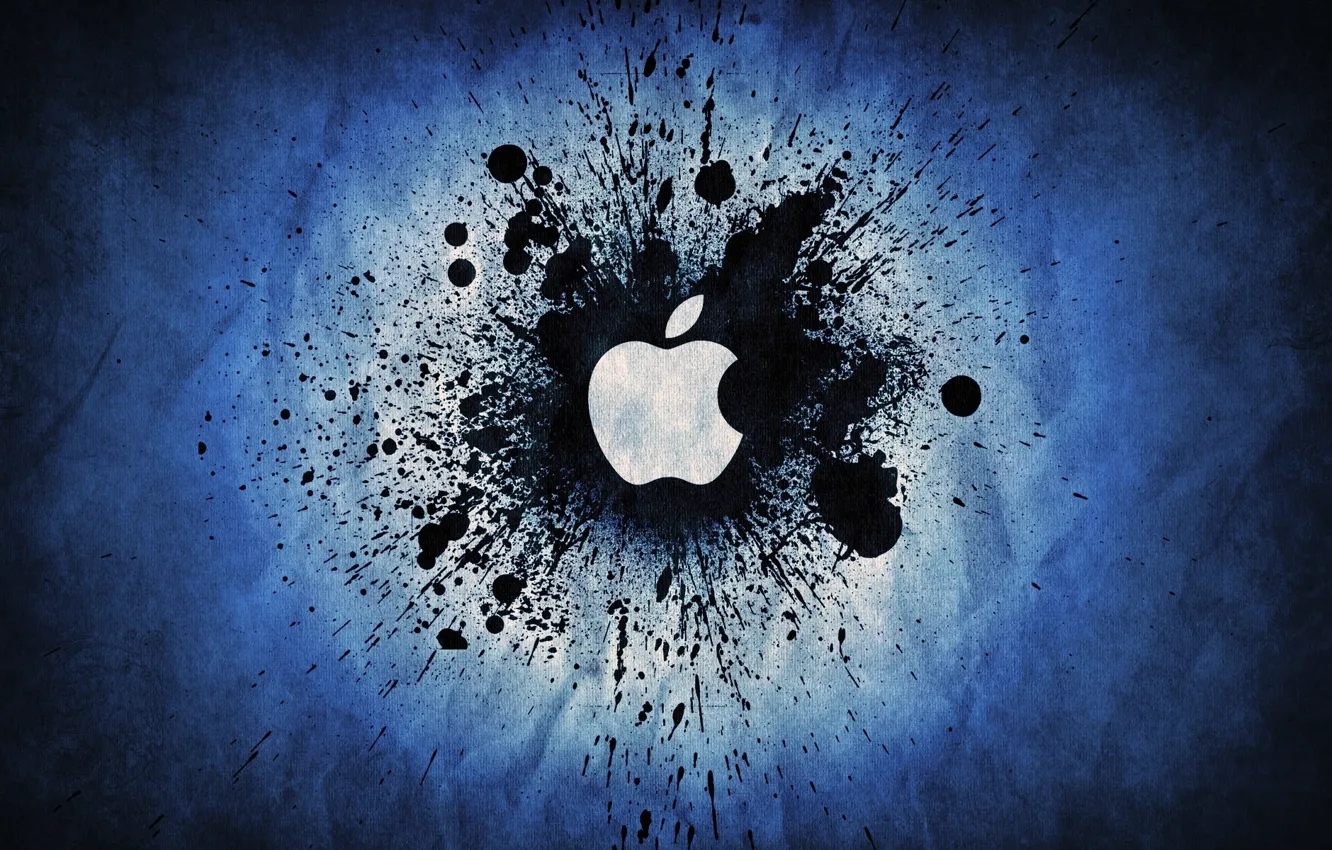 Фото обои Apple, Blue, Logo, Color, Brand, Blue Splatter, Splatter