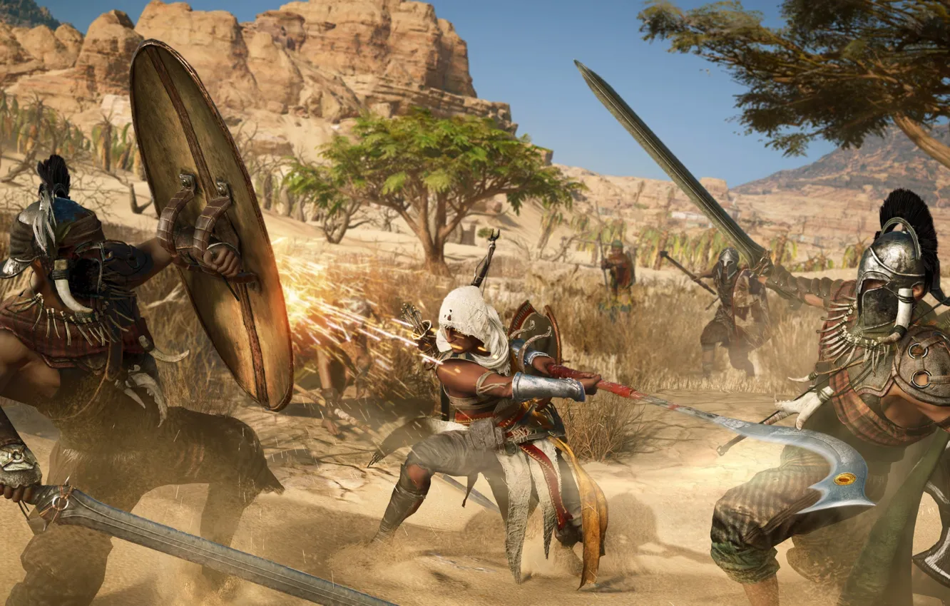 Фото обои armor, ken, Assassin's Creed, blade, bones, helmet, hood, Assassin's Creed Origins