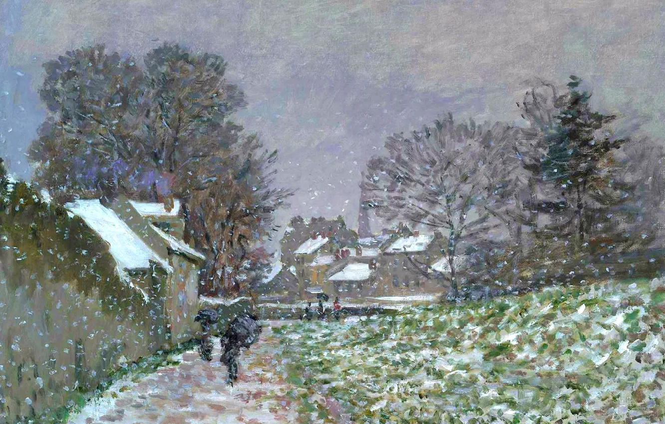 Фото обои пейзаж, картина, Клод Моне, Снег в Аржантёе
