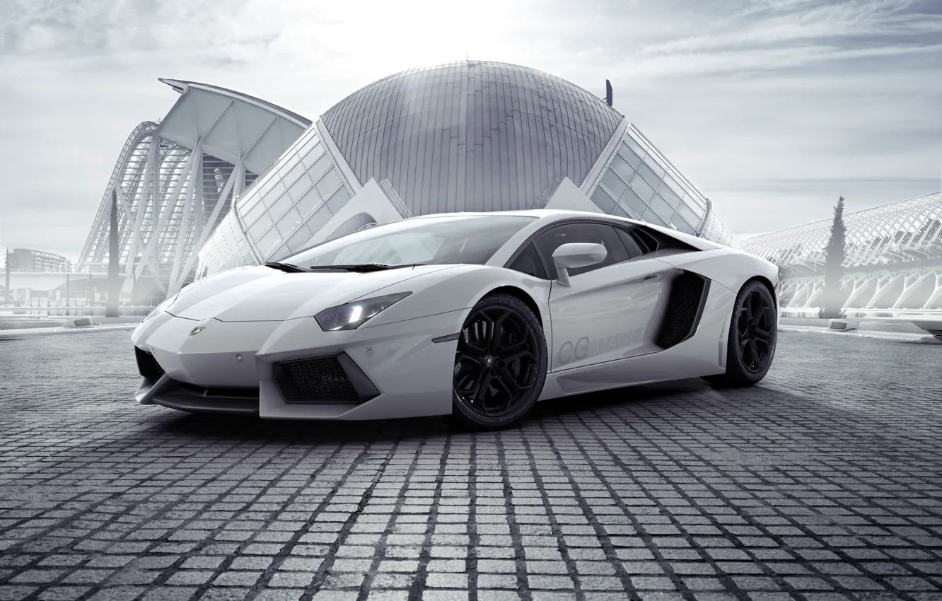 Фото обои Lamborghini, White, Aventador, Lamborghini Aventador