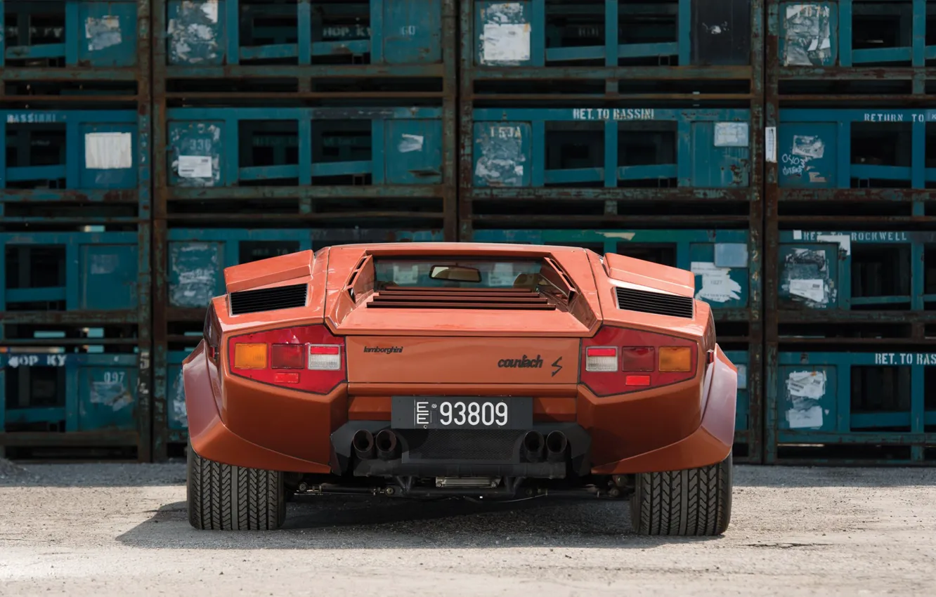 Фото обои Оранжевый, Суперкар, Lamborghini Countach, Задок, 1974