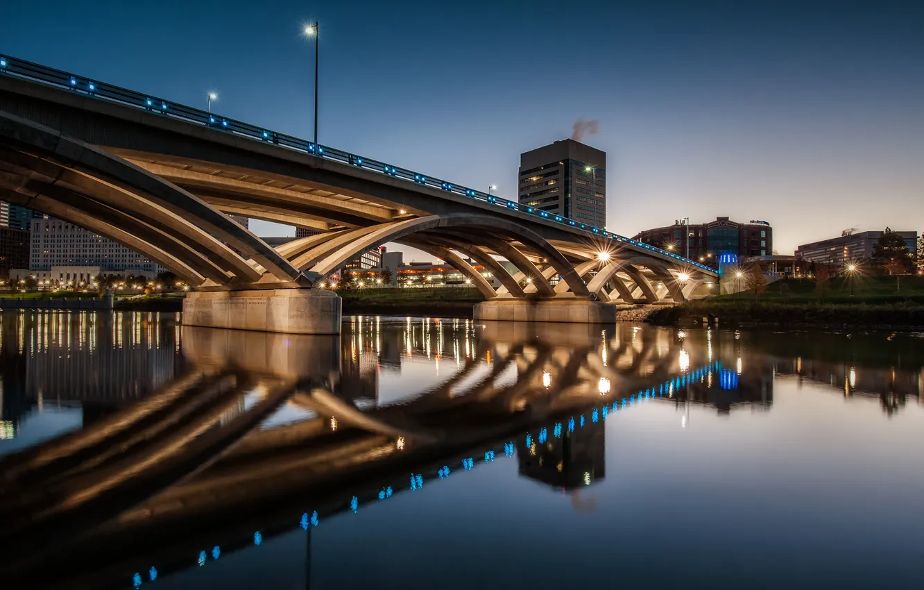 Фото обои ночь, мост, огни, США, Columbus