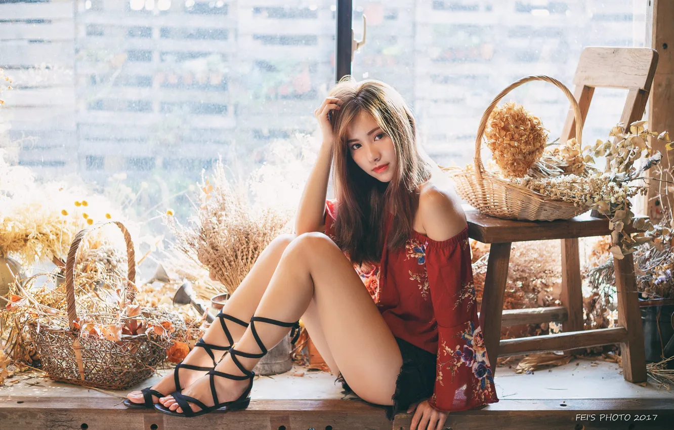 Фото обои взгляд, девушка, азиатка