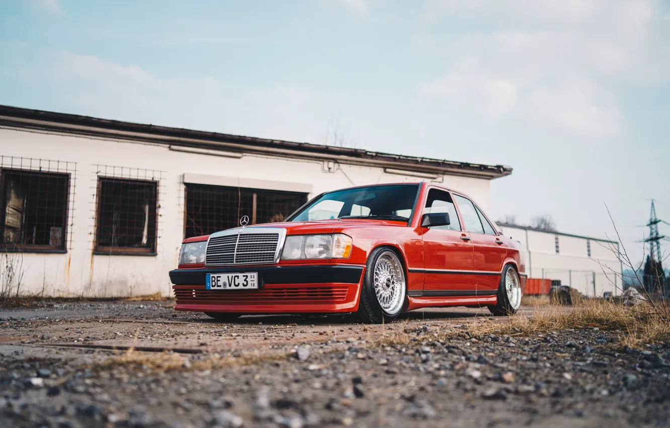 Фото обои Mercedes, Red, Mercedes - Benz, Stance, 190E, Mercedes 190E