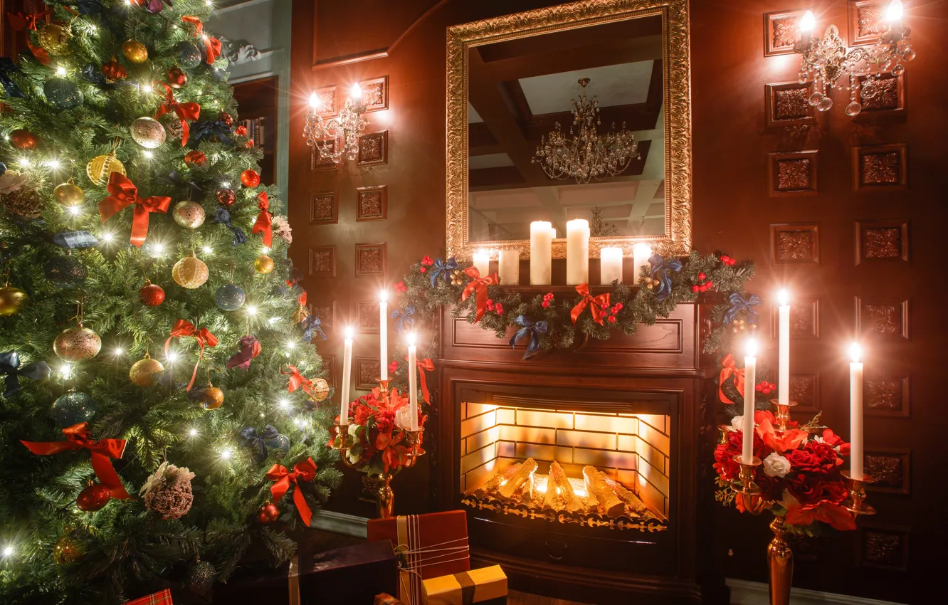 Фото обои Новый Год, Рождество, багет, merry christmas, interior, decoration, christmas tree, holiday celebration
