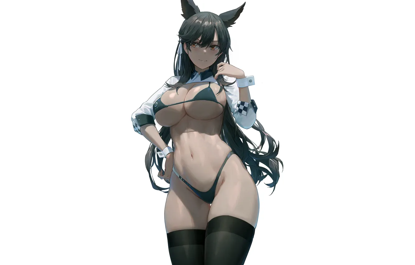 Фото обои girl, sexy, cleavage, thighhighs, long hair, boobs, animal ears, anime