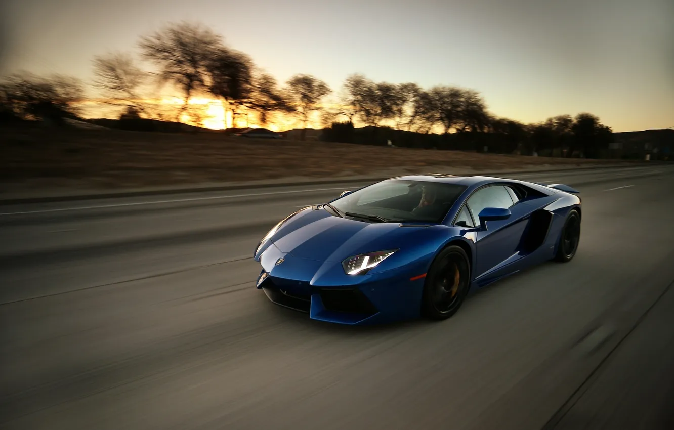 Фото обои синий, скорость, Lamborghini, суперкар, LP700-4, Aventador