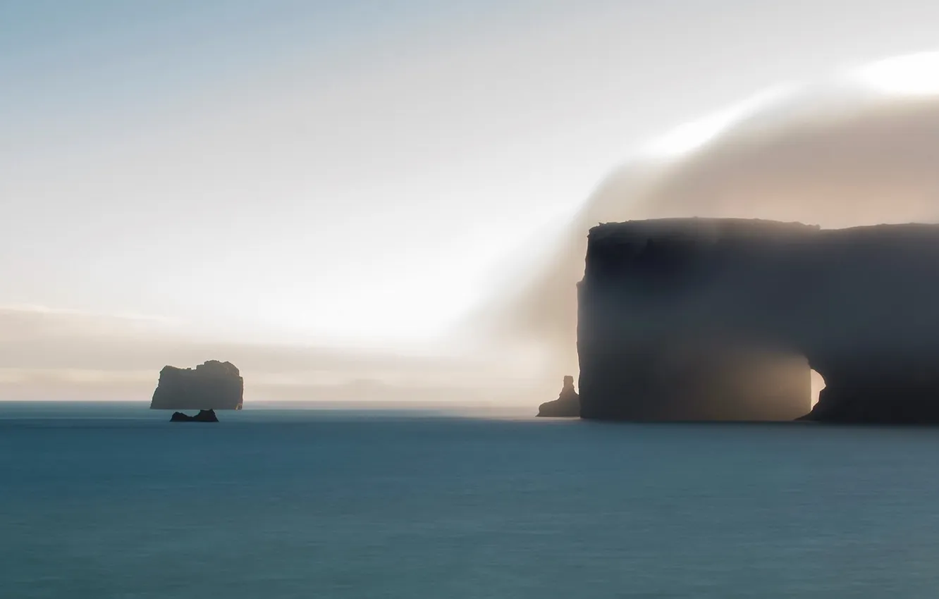 Фото обои море, туман, скалы