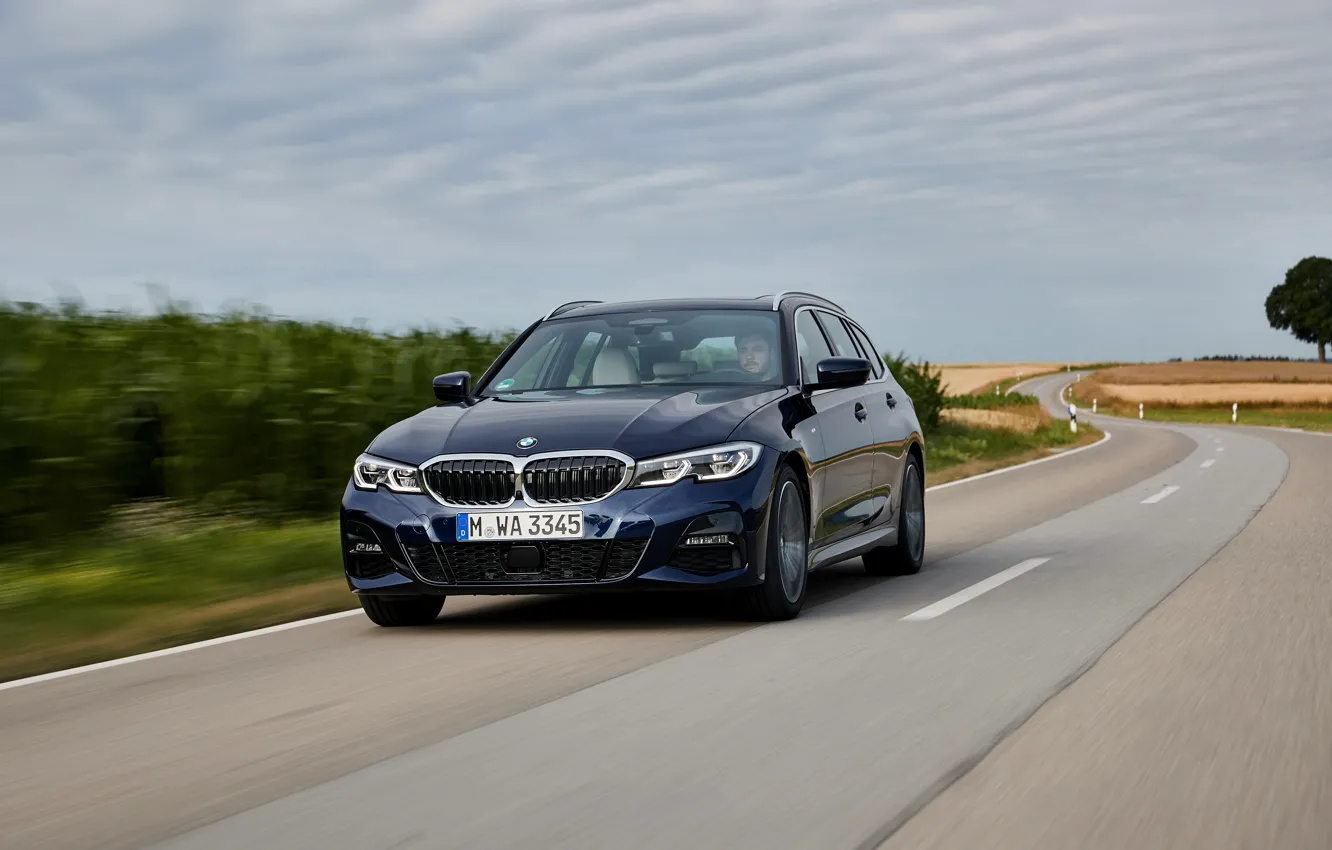 Фото обои BMW, посевы, 3-series, универсал, тёмно-синий, 3er, 2020, G21