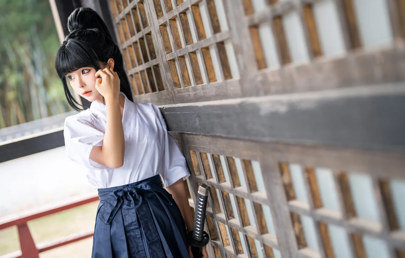 Фото обои Asian, katana, model, women, cosplay, portrait, martial arts, Chun Momo