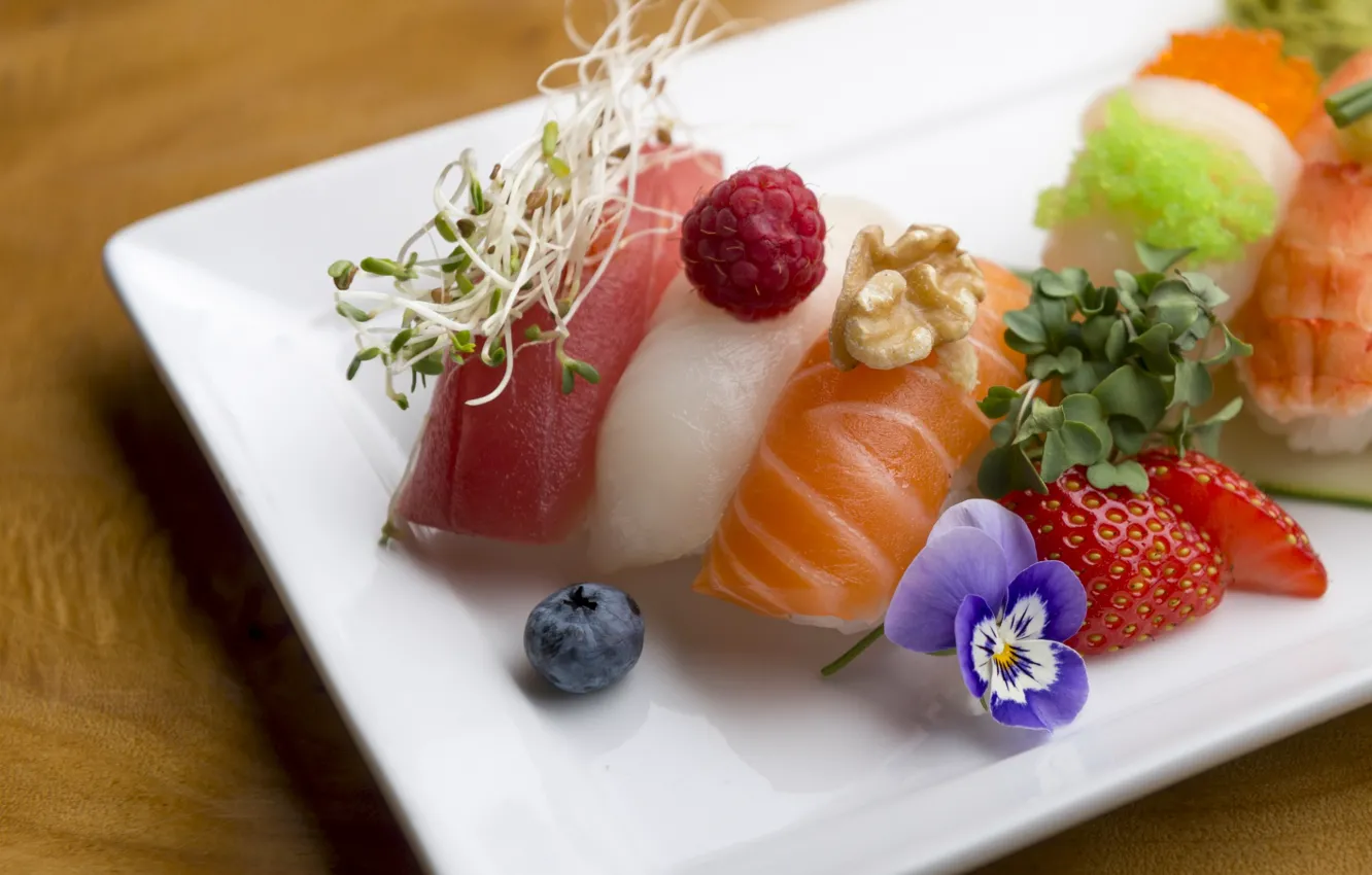 Фото обои малина, еда, украшение, суши