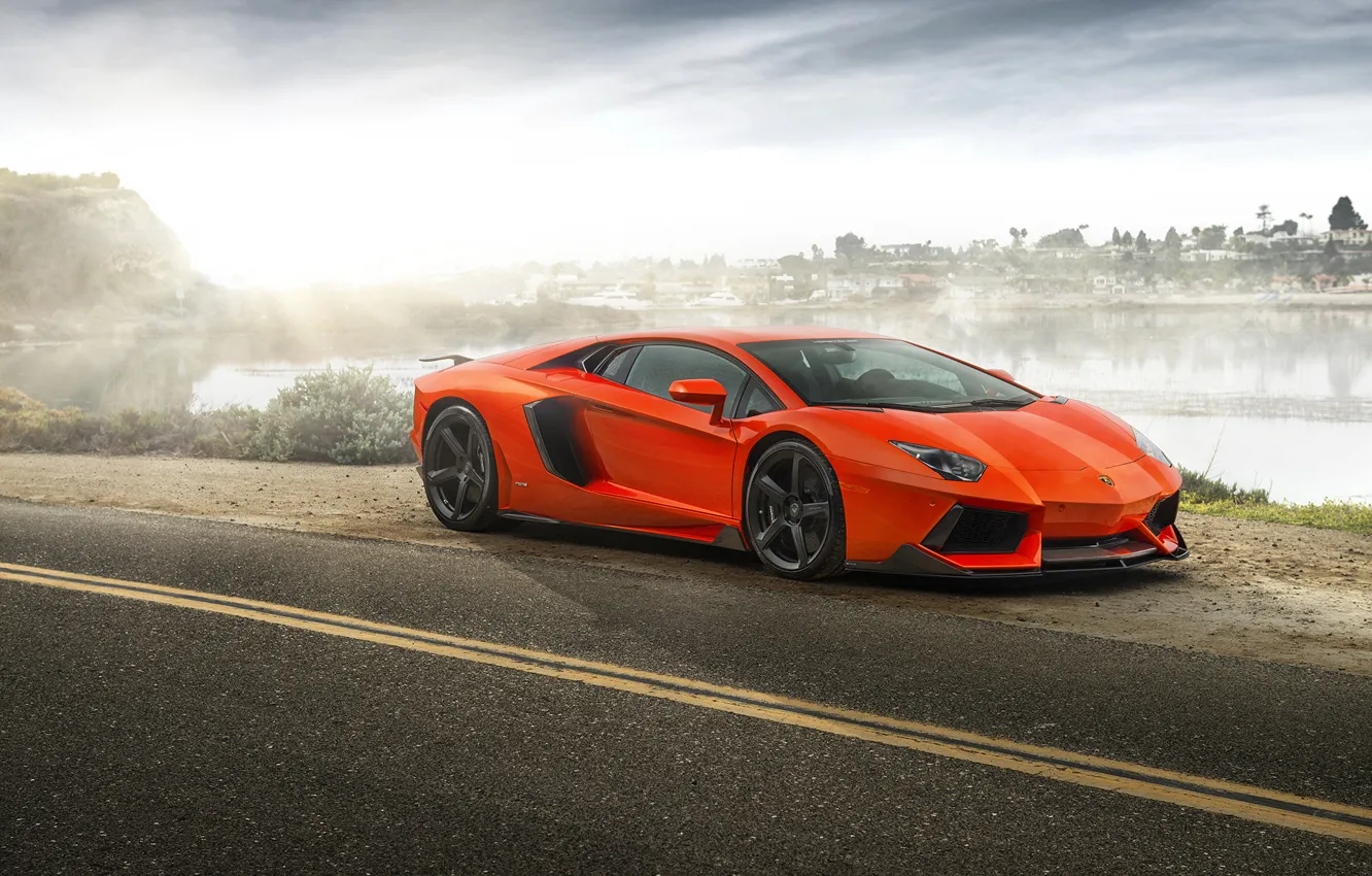 Фото обои supercar, orange, Lamborghini Aventador