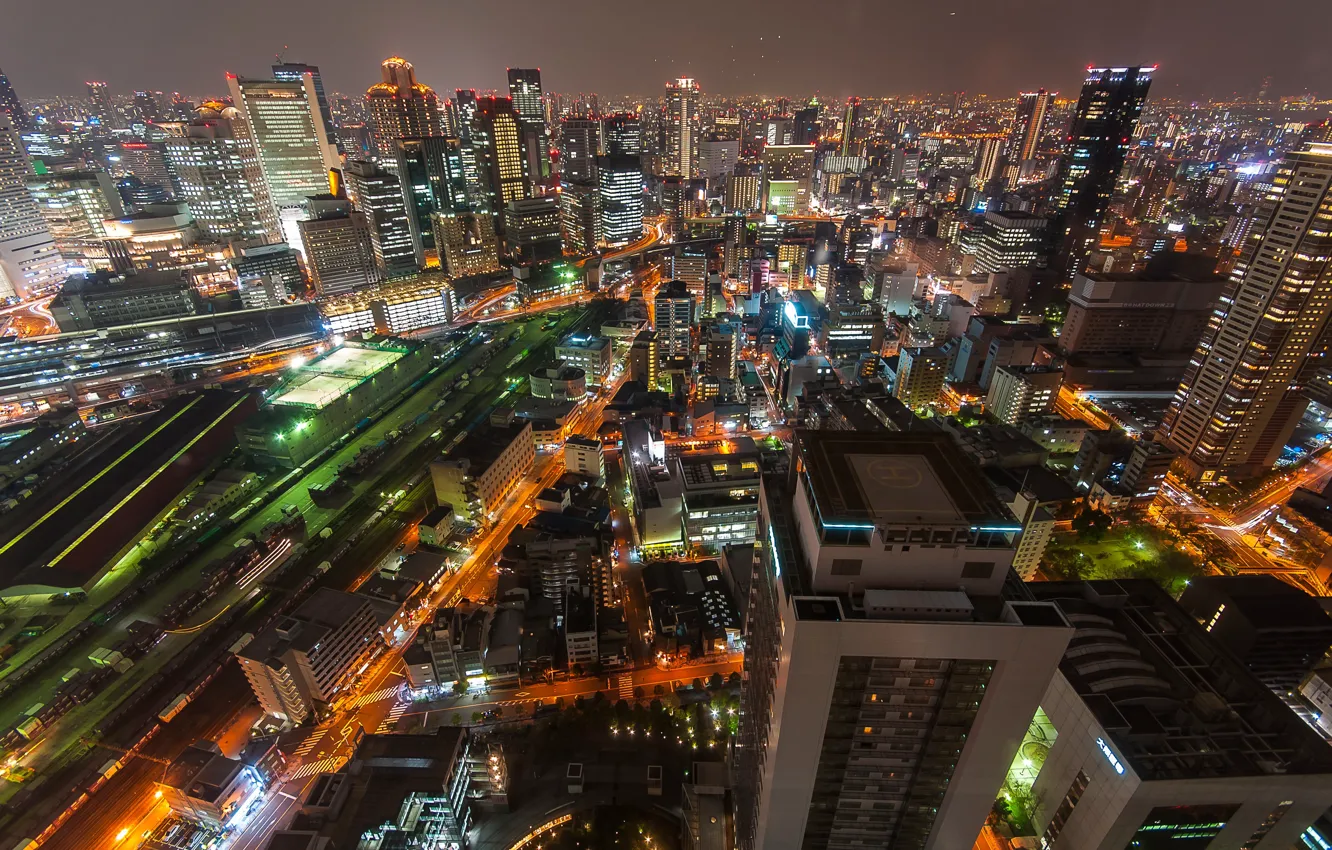 Фото обои ночь, Япония, ночной город, мегаполис, skyline, Osaka, Осака, Umeda Sky Tower