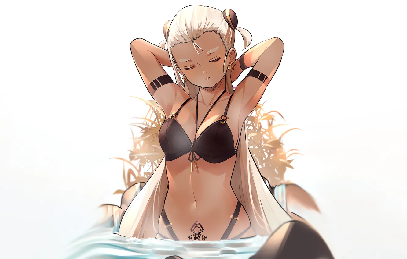 Фото обои girl, sexy, cleavage, long hair, boobs, sexy girl, anime, water