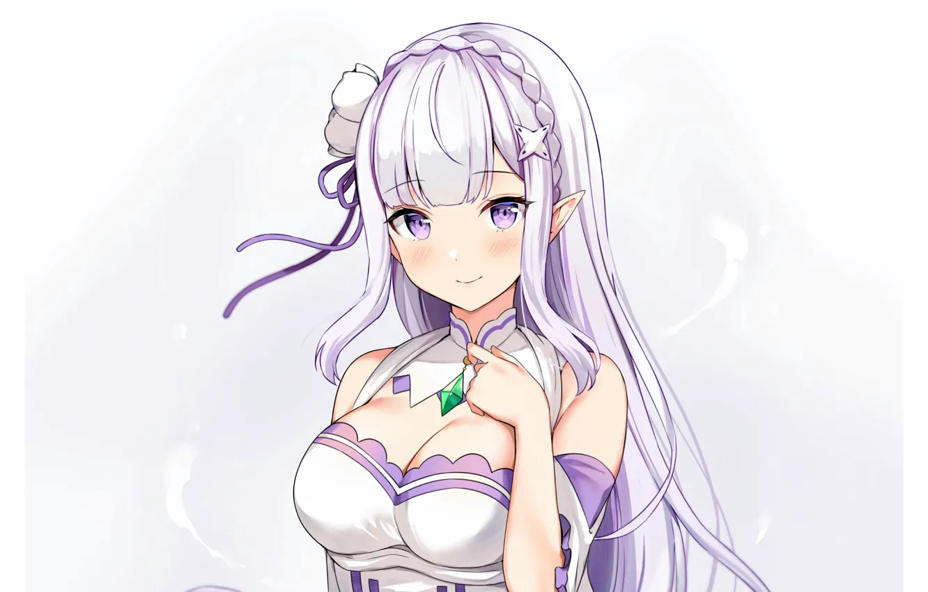 Фото обои girl, sexy, cleavage, blouse, long hair, boobs, anime, beautiful