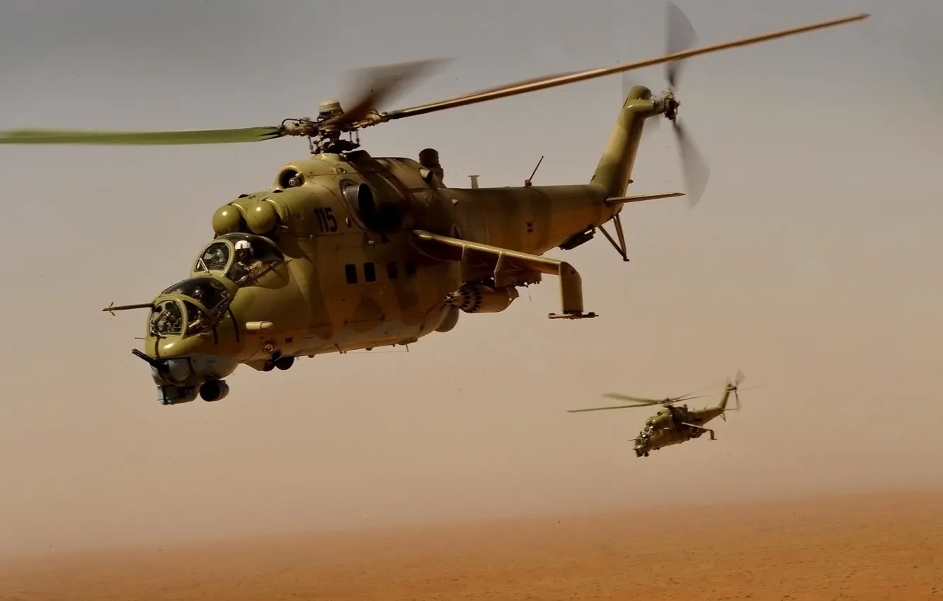 Фото обои military, flight, pair, helicopter, mi-24