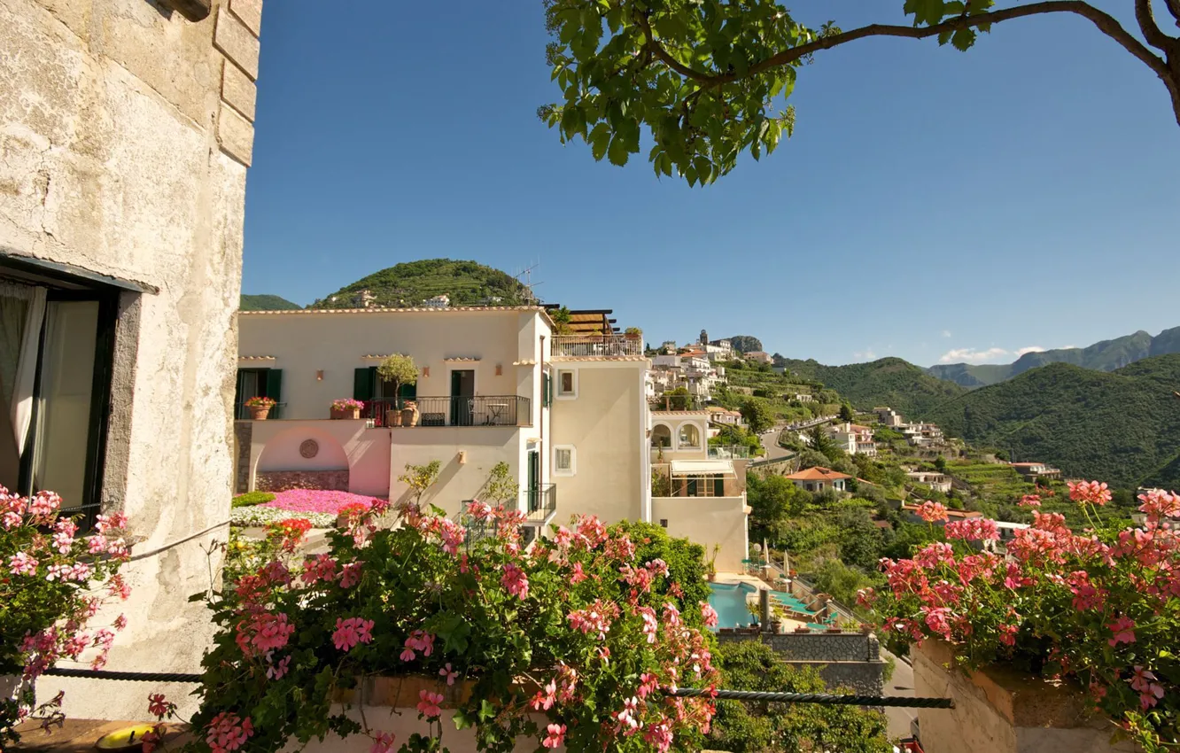 Фото обои цветы, горы, дома, Италия, Italy